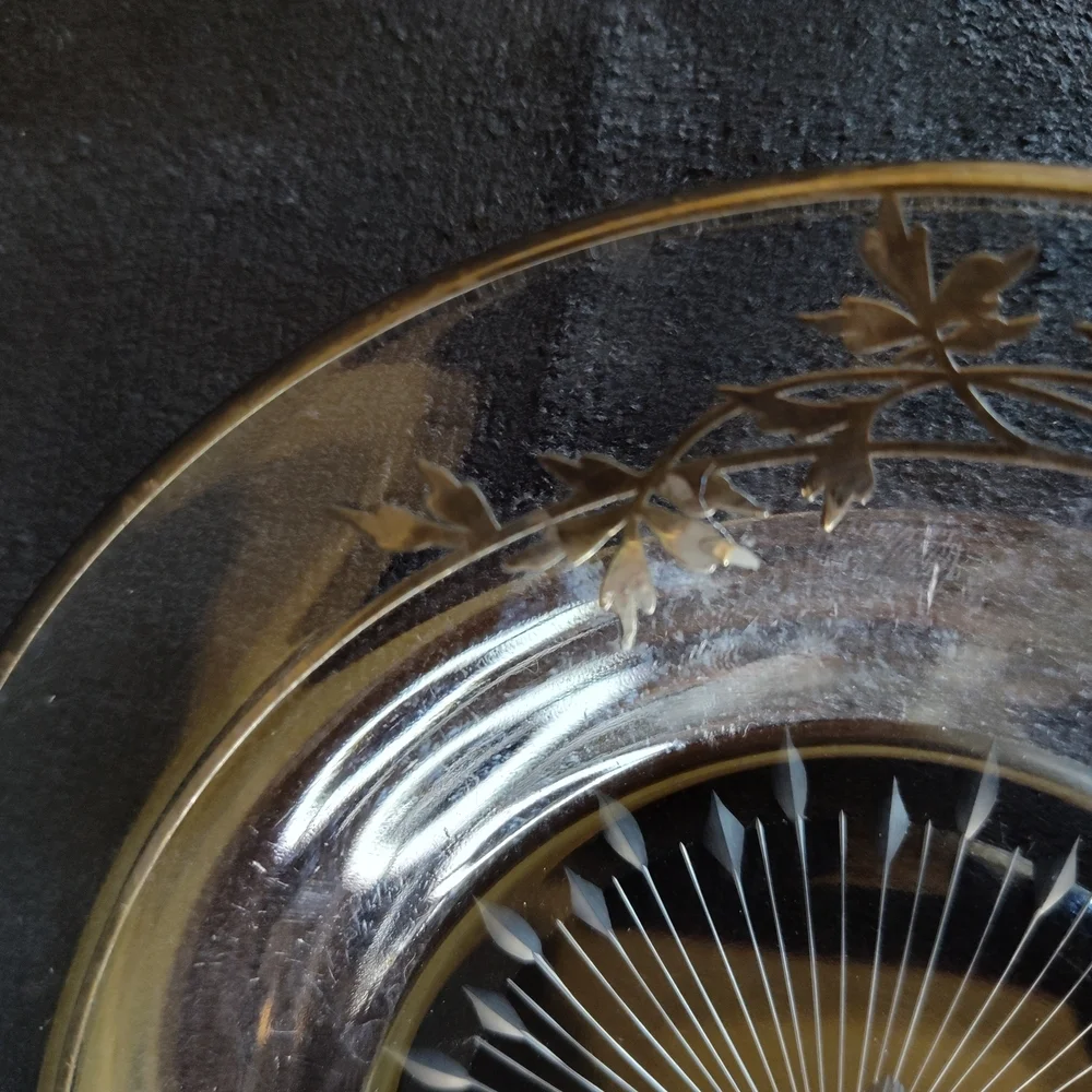 Antique Etched Crystal Plate With Sterling Silver Inlay
